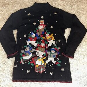 Ugly Christmas Sweater SNOWMAN Snowflake Sledding Holly Modest Women's Small